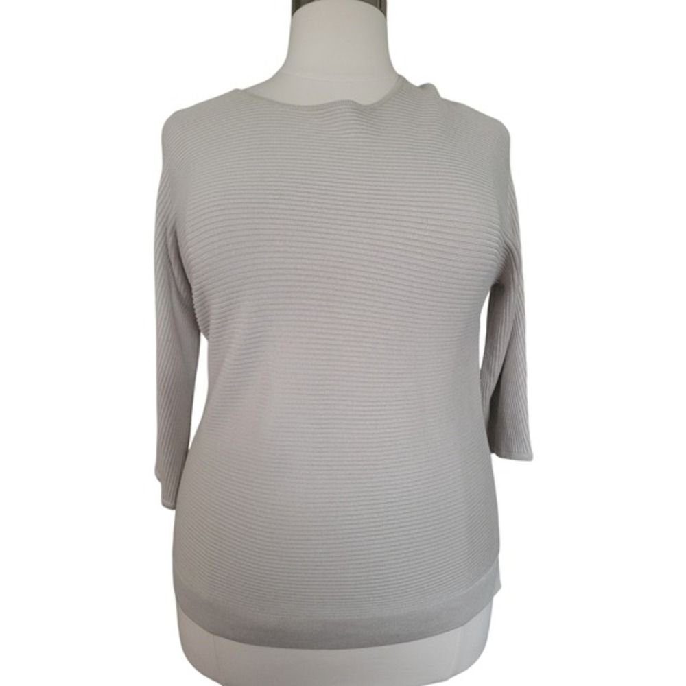 Chico's Ribbed Knit Top Women‎ Size 2 Tan Excellent 3/4 Sleeve Crew Neck Sweater